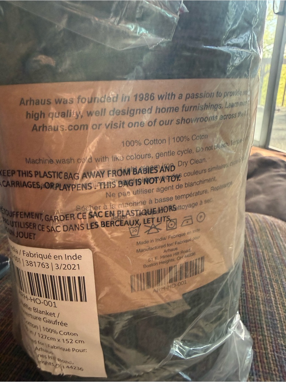 Arhaus Waffle Blanket 100% Cotton Throw 50x60 Forest Green New in Package - Picture 5 of 8